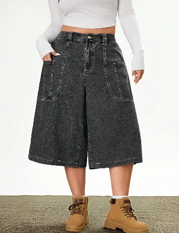 Pantaloni trei sferturi SHEIN CURVE, gri inchis