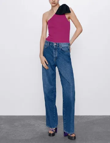 Top Zara, magenta/negru