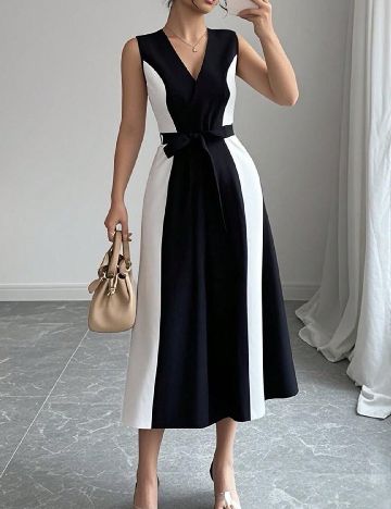 Rochie medie SHEIN, alb/negru
