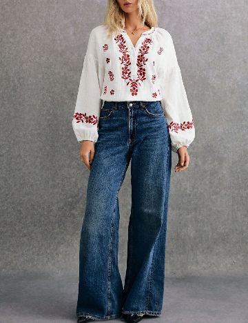 Bluza Poeselle, alb/rosu
