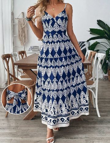 Rochie lunga SHEIN, albastru/alb