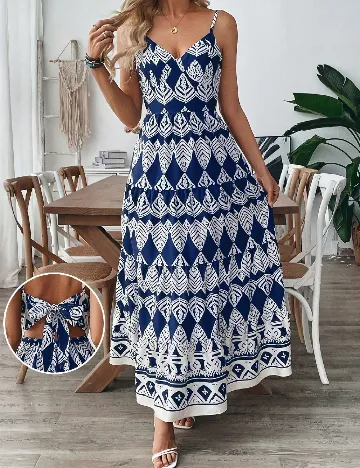 Rochie lunga SHEIN, albastru/alb