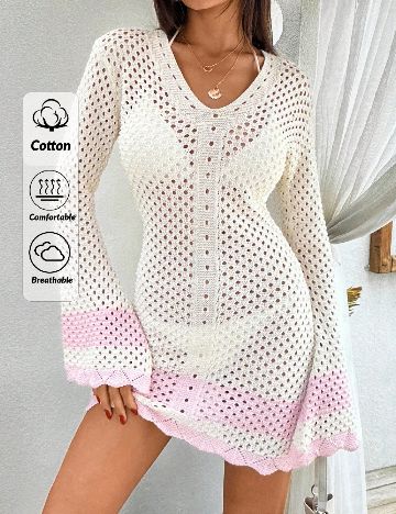 Rochie de plaja SHEIN, crem/roz