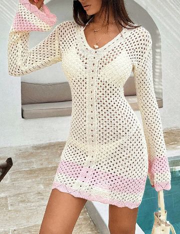 Rochie de plaja SHEIN, crem/roz