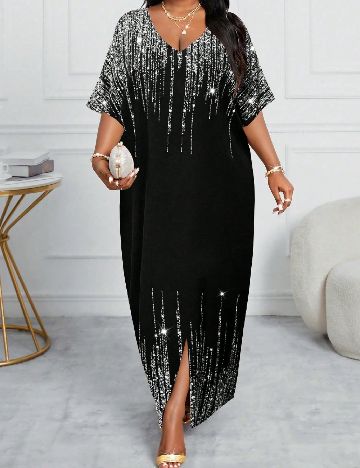 Rochie lunga SHEIN CURVE, negru/argintiu
