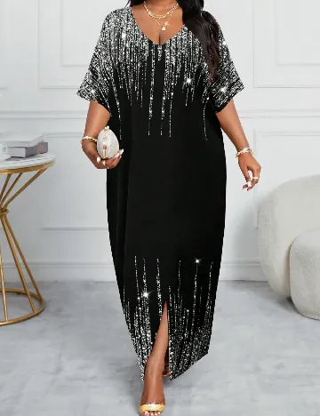 Rochie lunga SHEIN CURVE, negru/argintiu