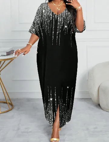 Rochie lunga SHEIN CURVE, negru/argintiu