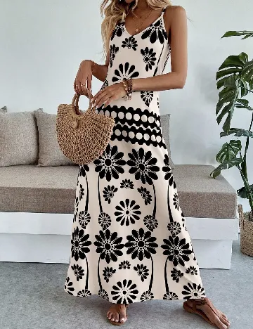 Rochie lunga SHEIN, crem/negru