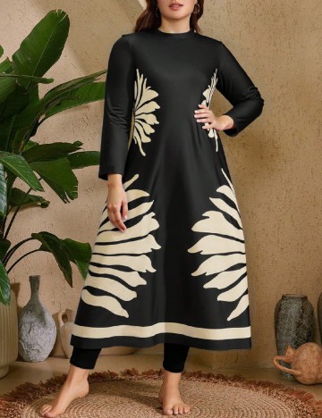 Costum de baie SHEIN CURVE, negru/crem