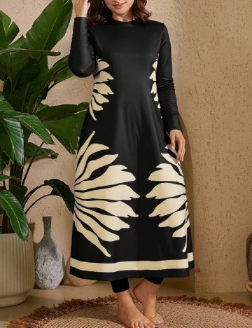 Costum de baie SHEIN CURVE, negru/crem
