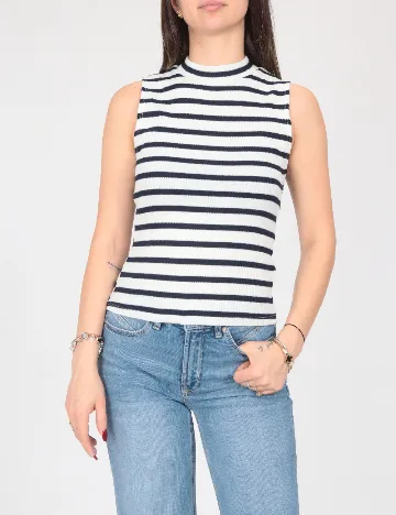 Top Bershka, alb/bleumarin