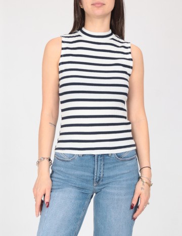 Top Bershka, alb/bleumarin