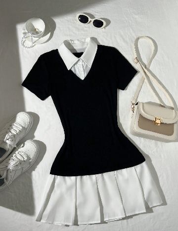 Rochie scurta SHEIN, alb/negru