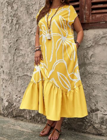 Rochie medie Emery Rose Curve, galben/alb