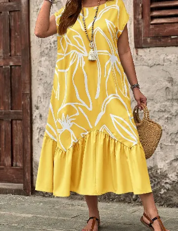 Rochie medie Emery Rose Curve, galben/alb