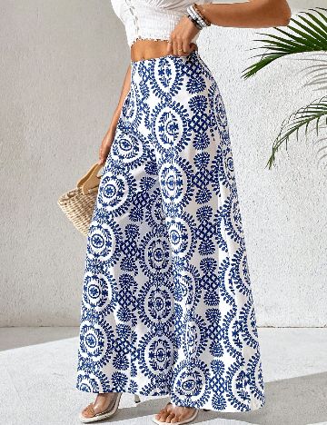 Pantaloni SHEIN, albastru/alb