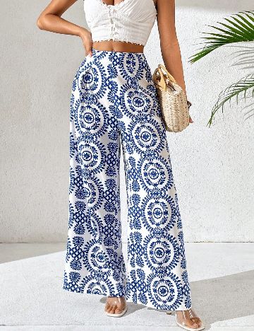 Pantaloni SHEIN, albastru/alb