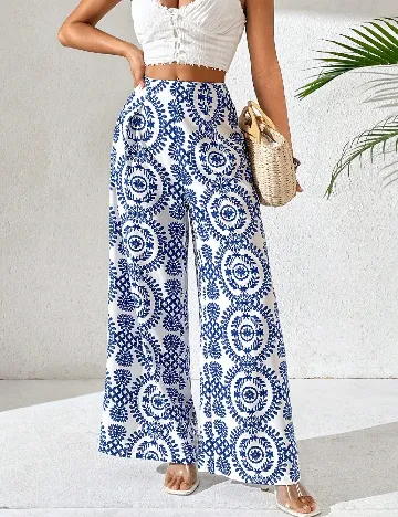 Pantaloni SHEIN, albastru/alb