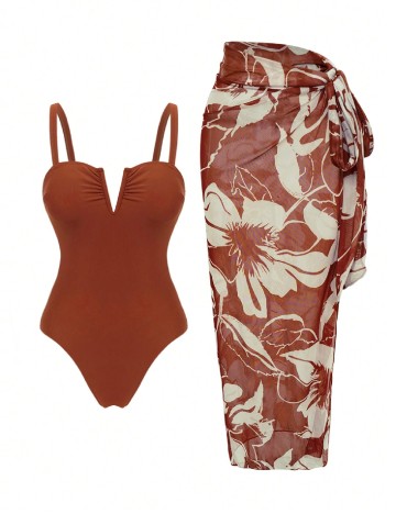 Costum de baie SHEIN, maro