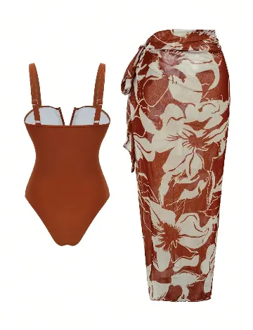 Costum de baie SHEIN, maro