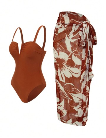 Costum de baie SHEIN, maro