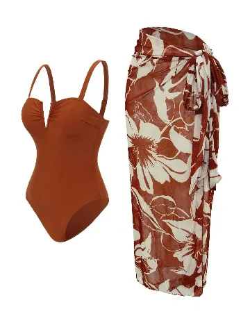 Costum de baie SHEIN, maro