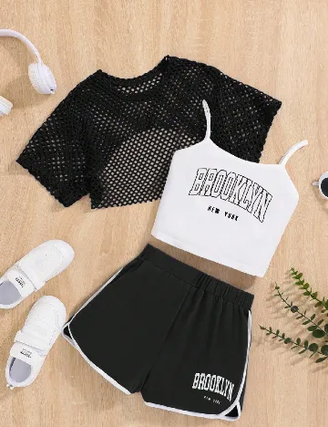 Compleu Shein Kids, negru/alb
