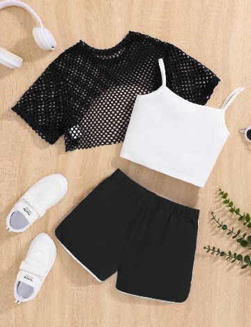 Compleu Shein Kids, negru/alb