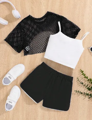 Compleu Shein Kids, negru/alb