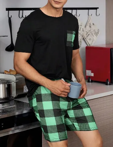 Pijama SHEIN, verde/negru