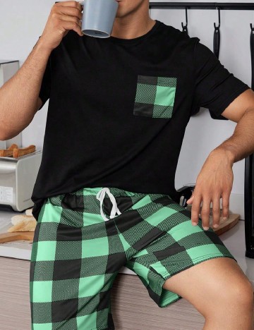 Pijama SHEIN, verde/negru