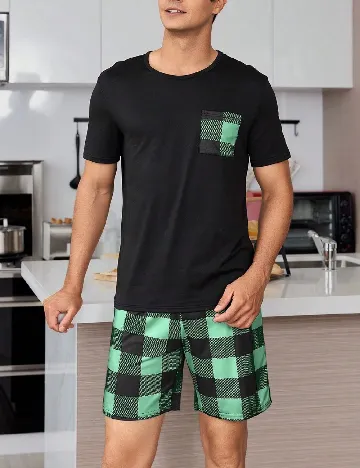 Pijama SHEIN, verde/negru