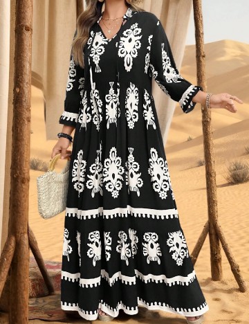 Rochie lunga SHEIN CURVE, negru/alb