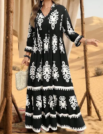 Rochie lunga SHEIN CURVE, negru/alb
