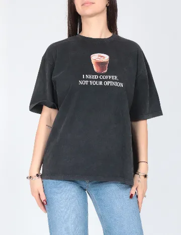 Tricou Oversize Pull&Bear, gri inchis