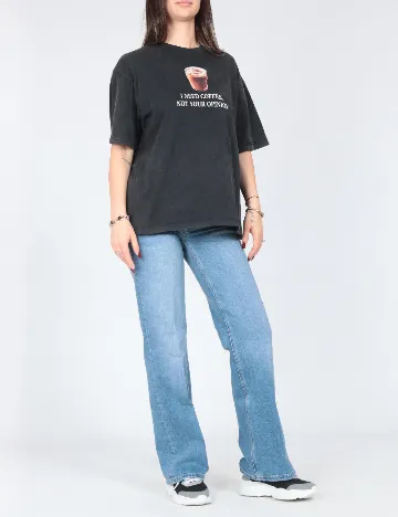 Tricou Oversize Pull&Bear, gri inchis