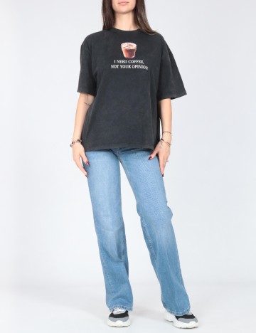 Tricou Oversize Pull&Bear, gri inchis
