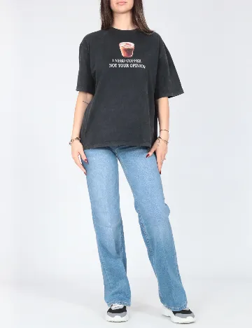Tricou Oversize Pull&Bear, gri inchis