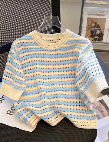 Bluza SHEIN, albastru/crem