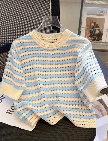 Bluza SHEIN, albastru/crem