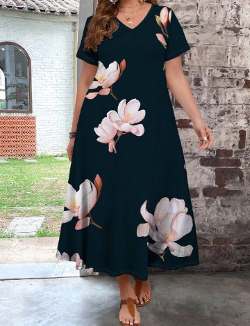 Rochie lunga Emery Rose Curve, bleumarin inchis