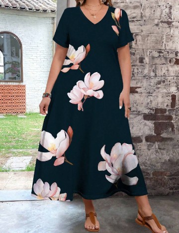 Rochie lunga Emery Rose Curve, bleumarin inchis