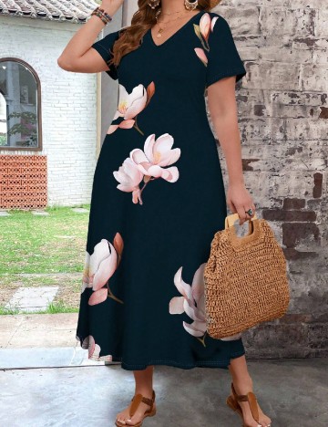 Rochie lunga Emery Rose Curve, bleumarin inchis