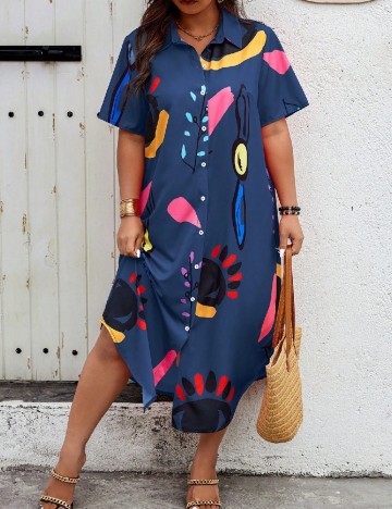 Rochie medie SHEIN CURVE, albastru