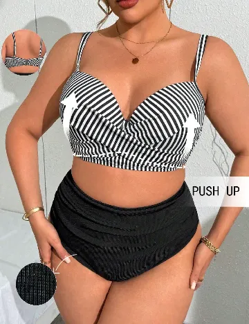 Costum de baie SHEIN CURVE, negru/alb