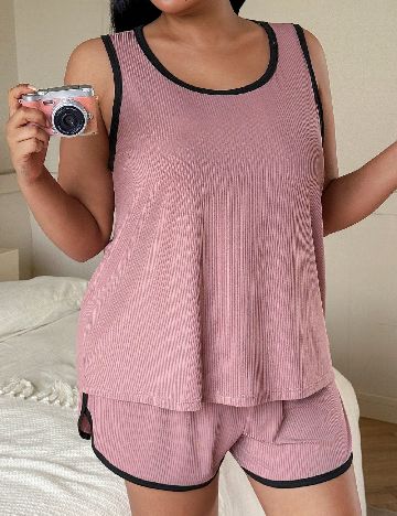 Pijama SHEIN CURVE, roz pudra inchis