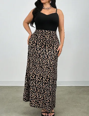 Rochie lunga SHEIN CURVE, animal print/negru