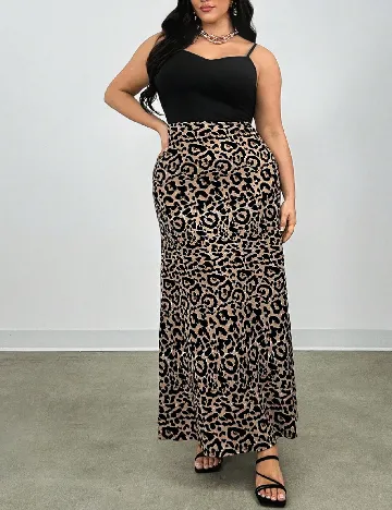 Rochie lunga SHEIN CURVE, animal print/negru