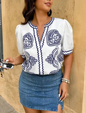 Bluza SHEIN CURVE, alb/albastru