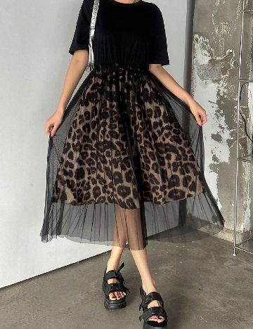 Rochie medie Dazy, animal print/negru